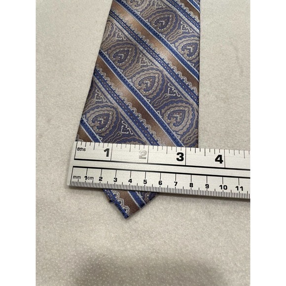 Mario Ferrari Men's 100% Silk Tie Necktie Gold Brown Blue Paisley Damask Pattern - Picture 4 of 7